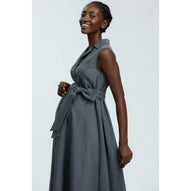 ALBA - Maxi Abito Premaman Smanicato in Cotone Tecnico Grigio Denim