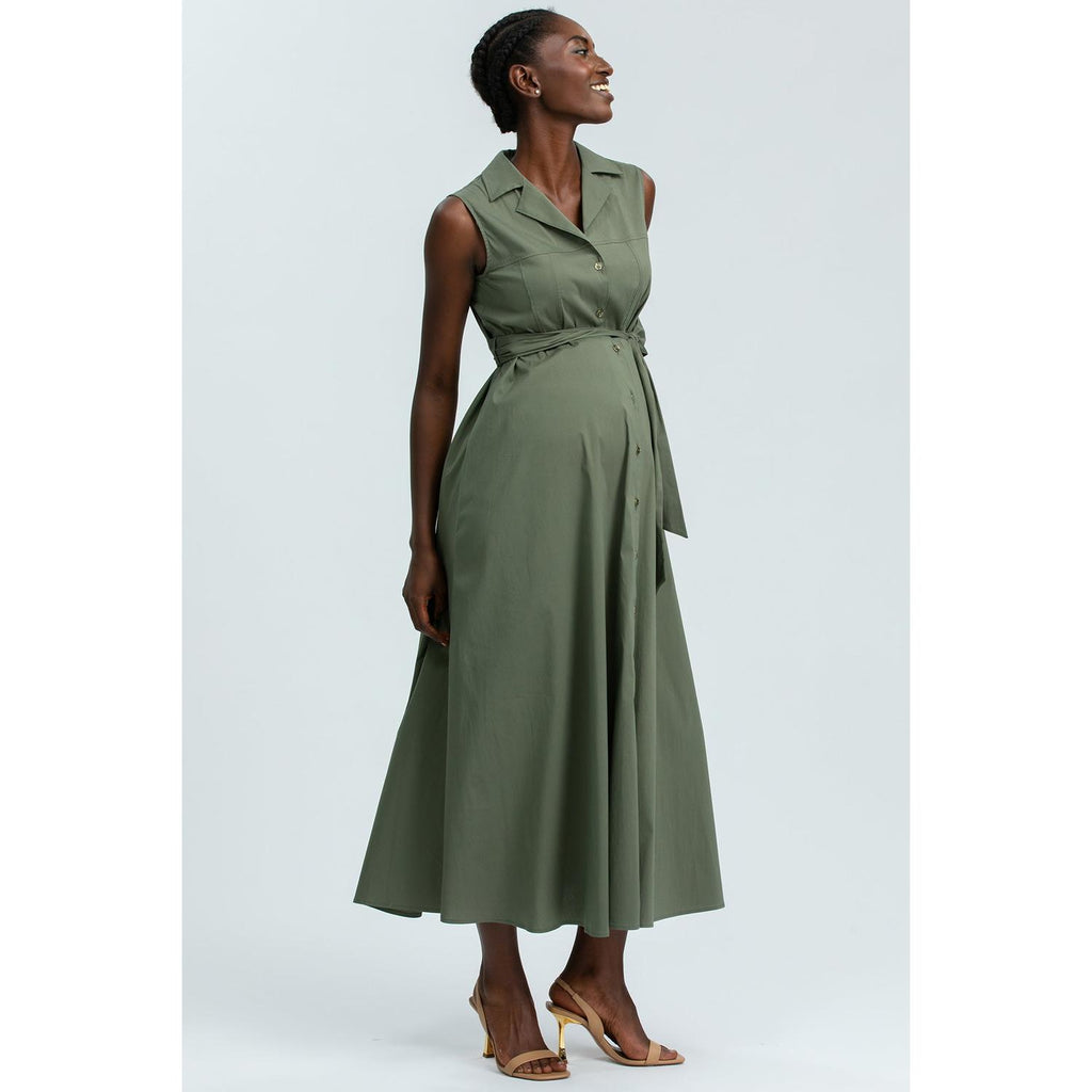 ALBA - Maxi Abito Premaman Smanicato in Cotone Tecnico Verde