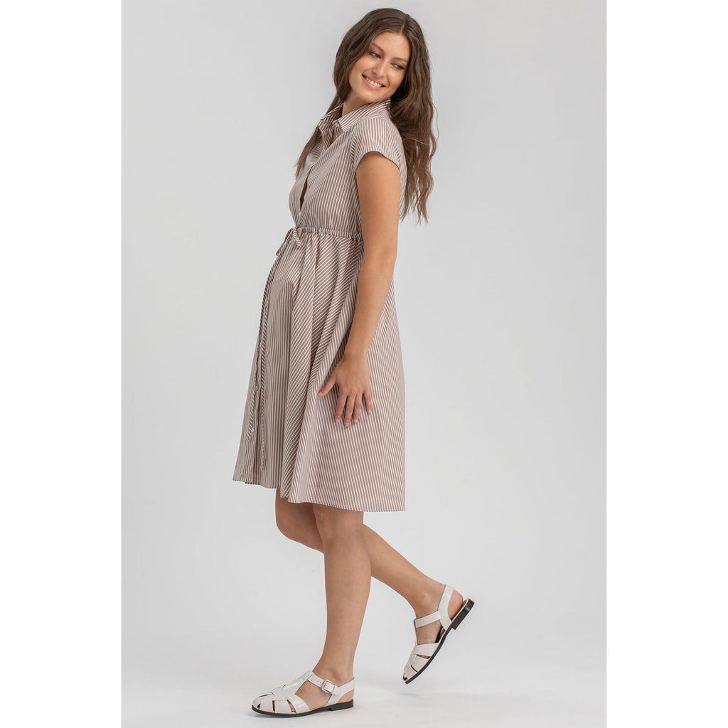 VIOLA - Abito Premaman e Allattameto in Cotone a Righe Beige