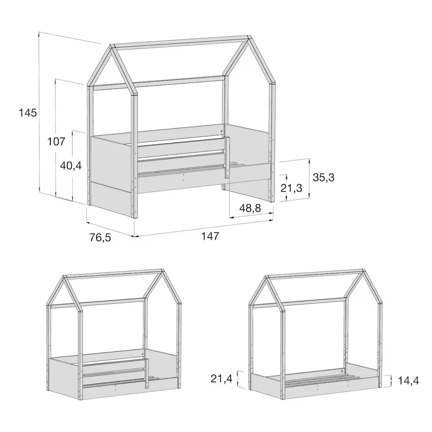 Alondra - Letto Montessori a Casetta Sogni 70x140 cm Con Cassetti