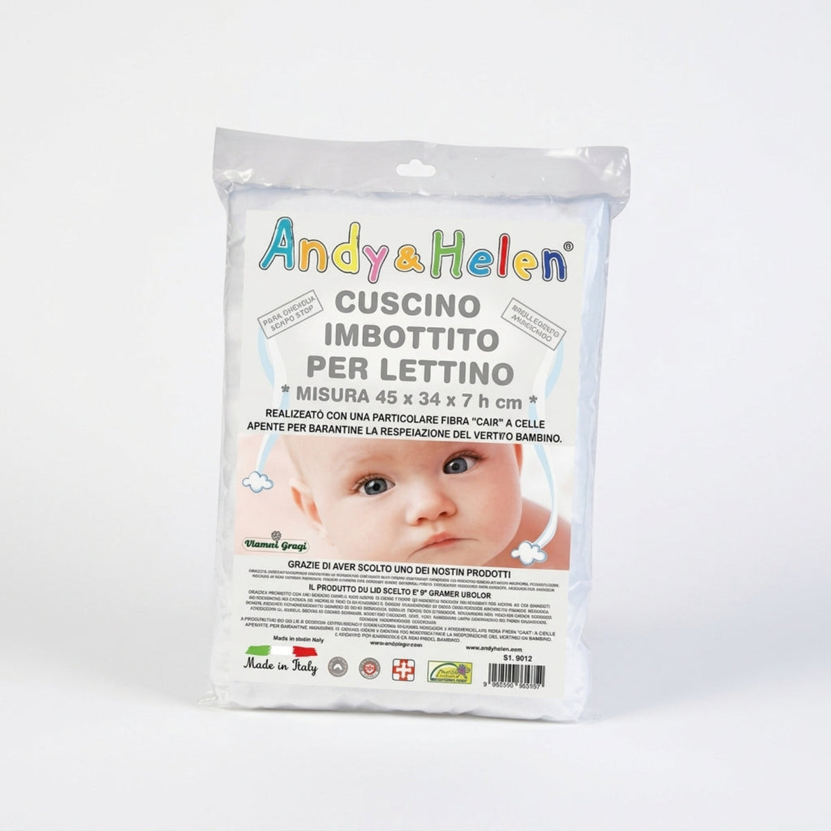 Andy& Helen - Cuscino Lettino Imbottito Antibatterico Anallergico Ignifugo 45x34x7 Cm