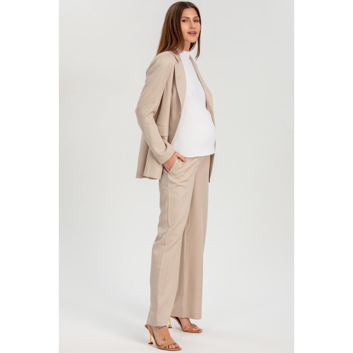 WARREN - Pantaloni Premaman a Gamba Larga Ice Beige