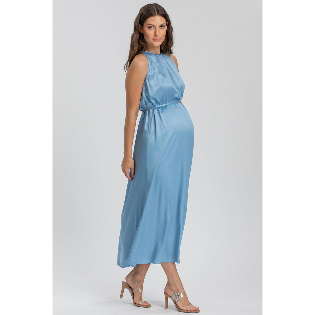 CLARISSA - Maxi Abito Premaman Azzurro Cielo con Cintura Rimovibile