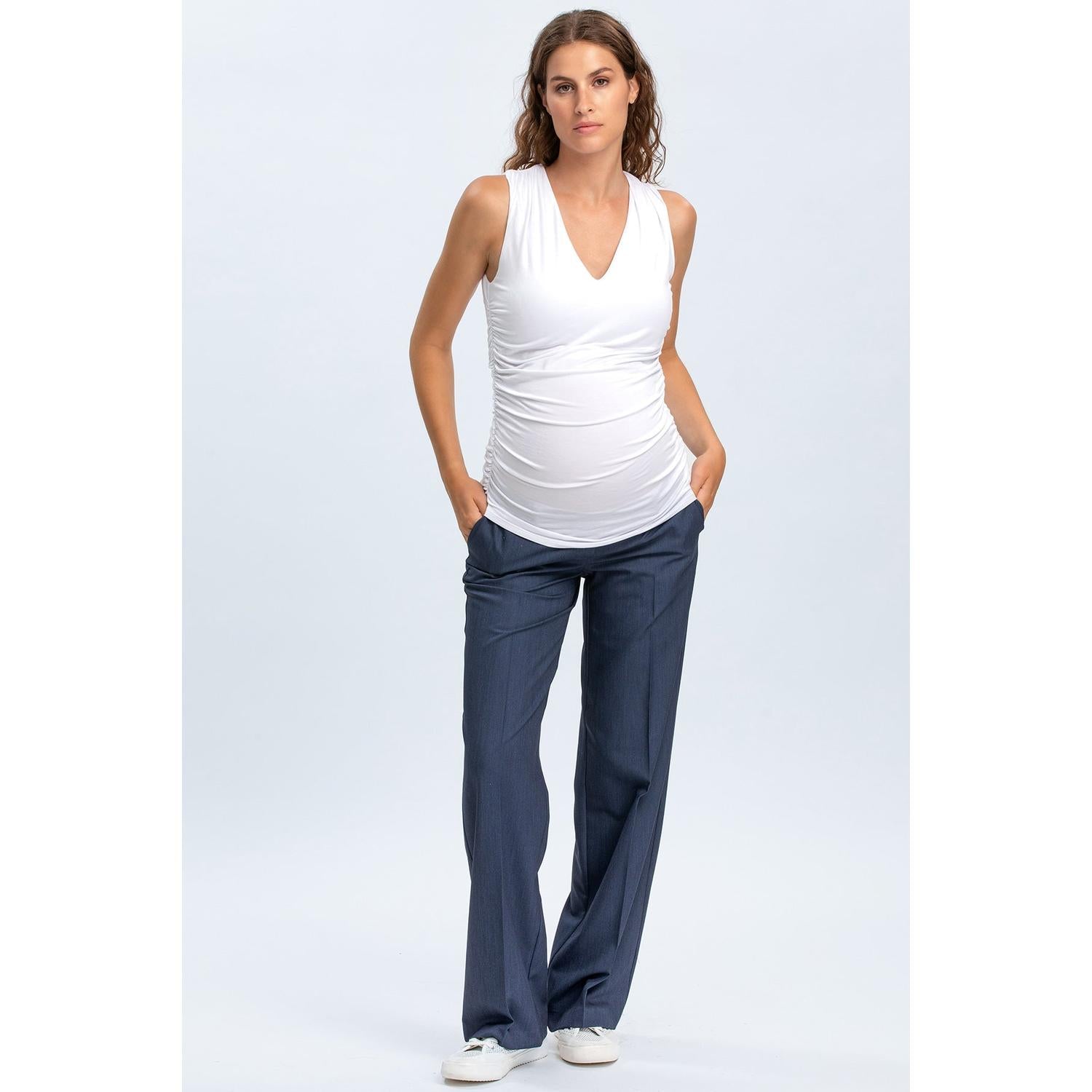 CRISTIAN - Pantaloni Premaman Denim Blu a Gamba Larga