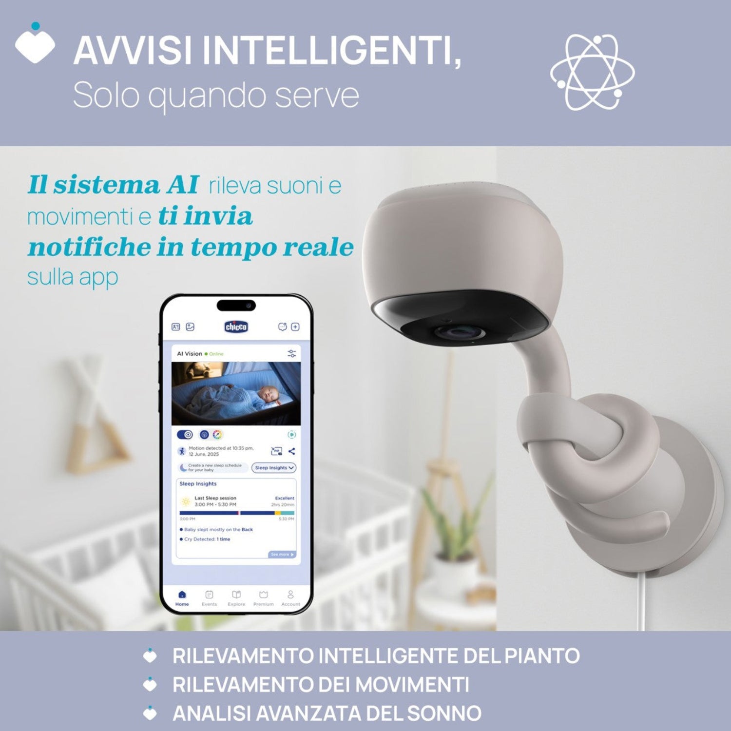 Chicco - Video Baby Monitor Wi-Fi Smart AI