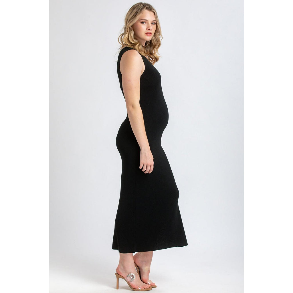 DALIA - Abito Premaman Aderente Nero con Scollo a V