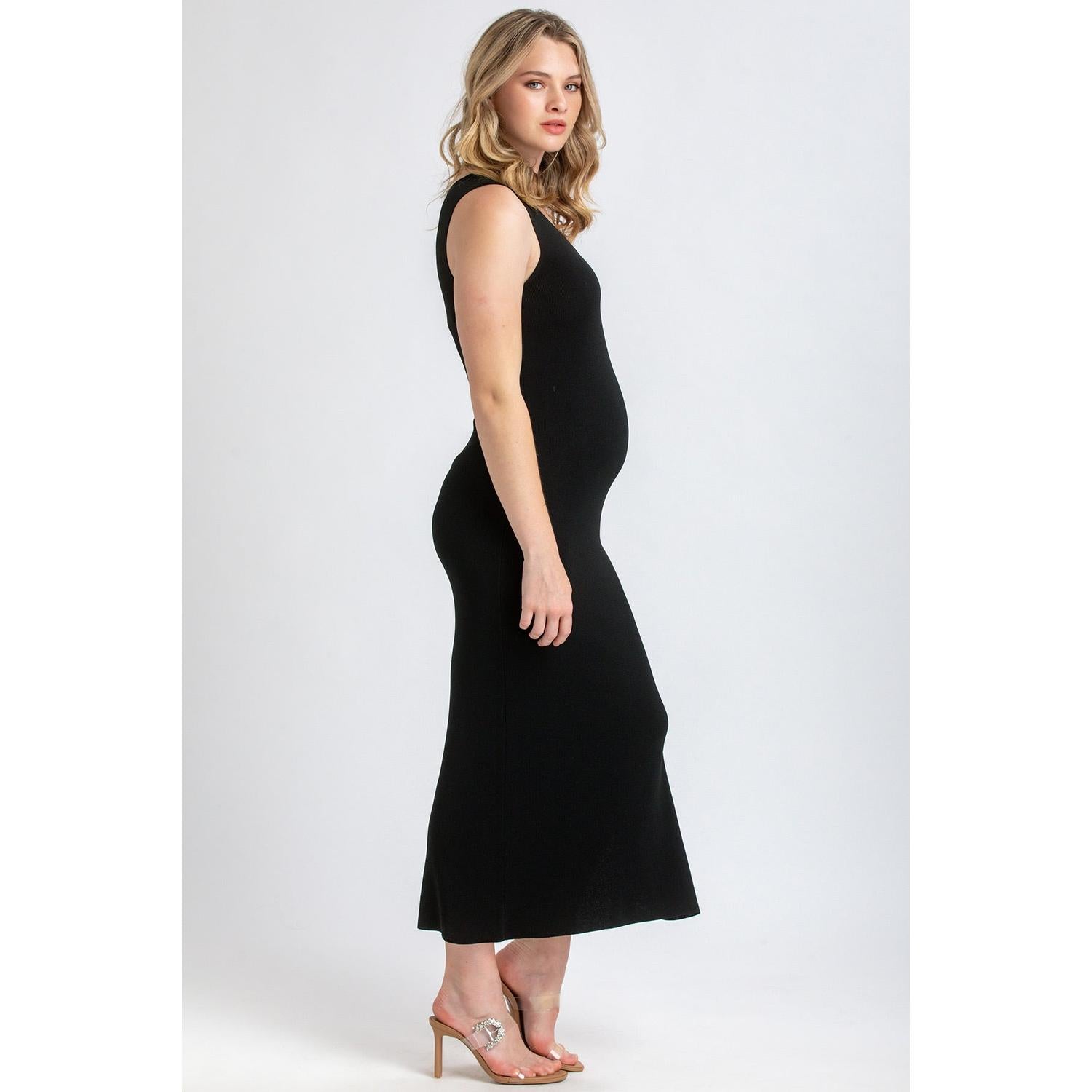 DALIA - Abito Premaman Aderente Nero con Scollo a V
