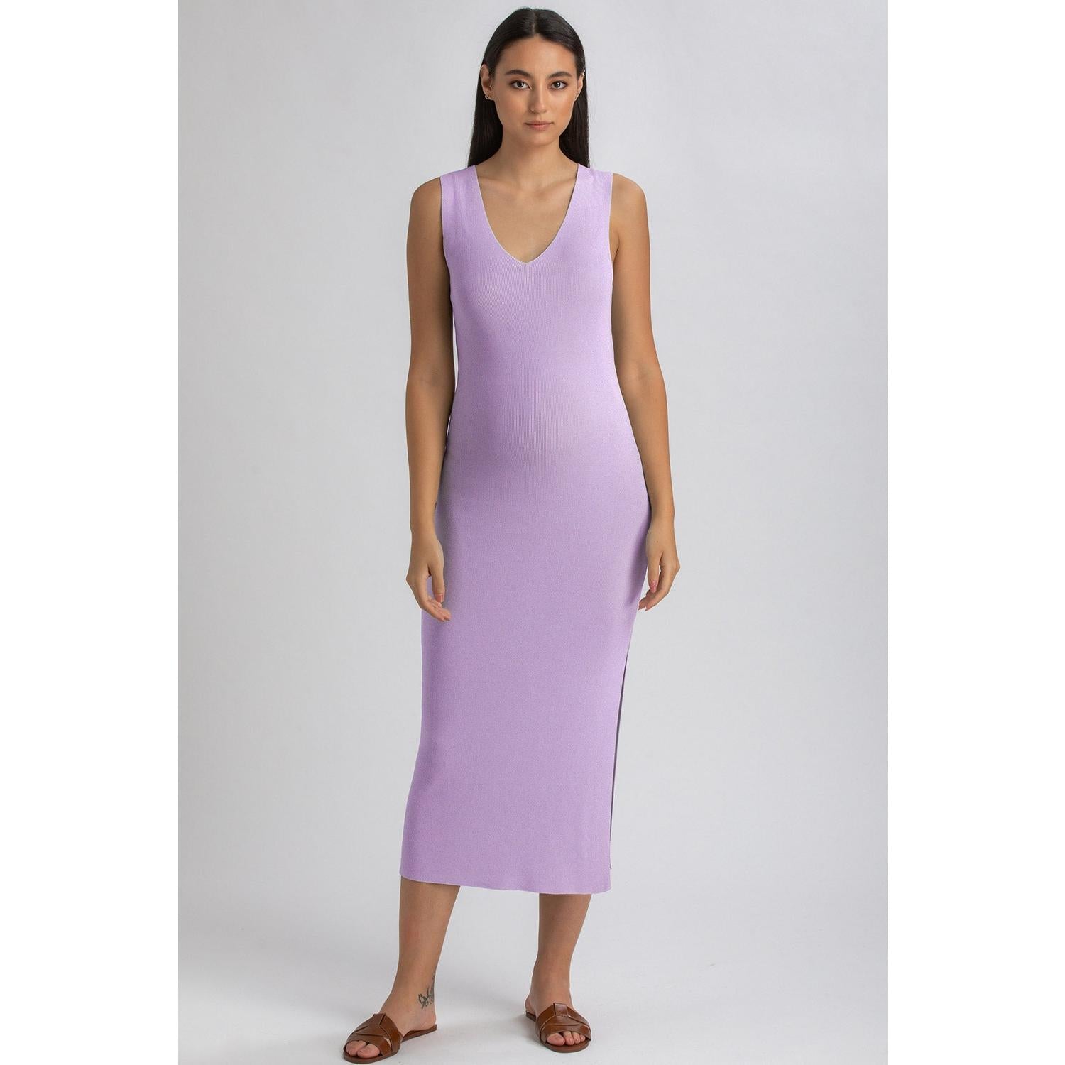 DALIA - Abito Premaman Aderente Viola con Scollo a V