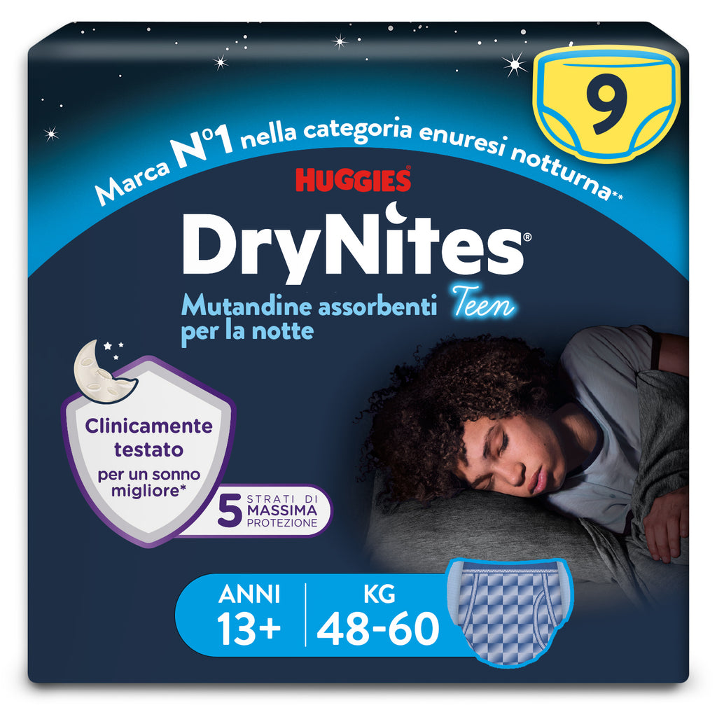 Huggies - DryNites Mutandine per maschi taglia 13+ (9 pezzi)