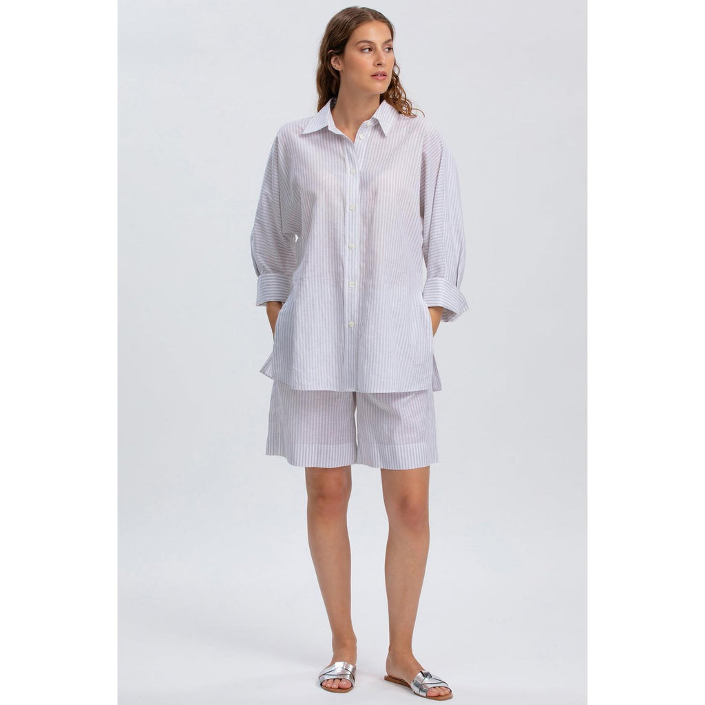 LIPARI - Camicia Oversize in Lino a Righe Grige