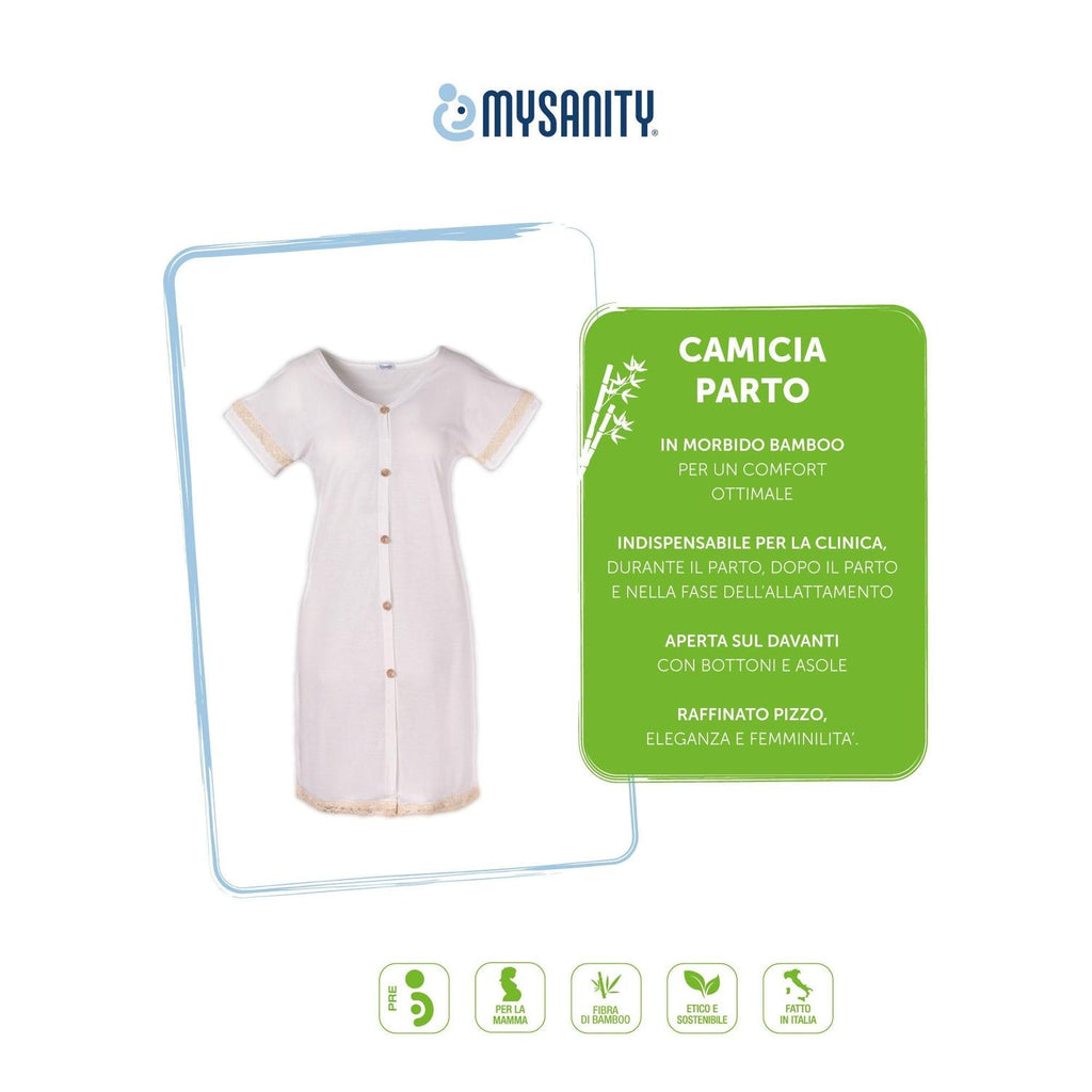 Mysanity - Camicia Parto Bamboo Con Pizzo