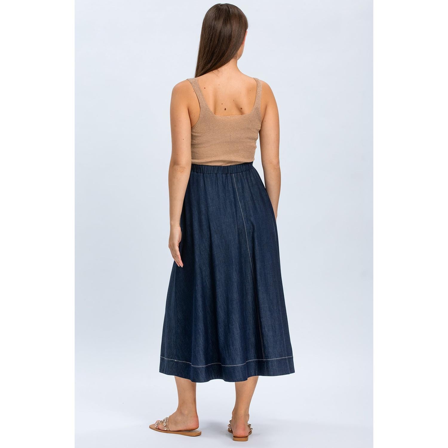 ORTHENSIA - Gonna Premaman Midi con Tasche Colore Blu Denim
