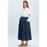 ORTHENSIA - Gonna Premaman Midi con Tasche Colore Blu Denim
