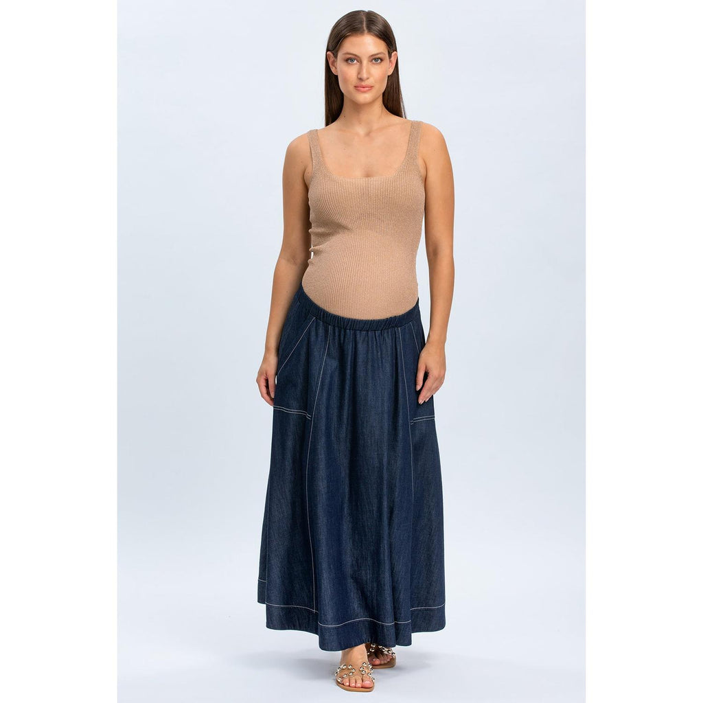 ORTHENSIA - Gonna Premaman Midi con Tasche Colore Blu Denim