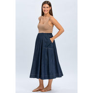 ORTHENSIA - Gonna Premaman Midi con Tasche Colore Blu Denim