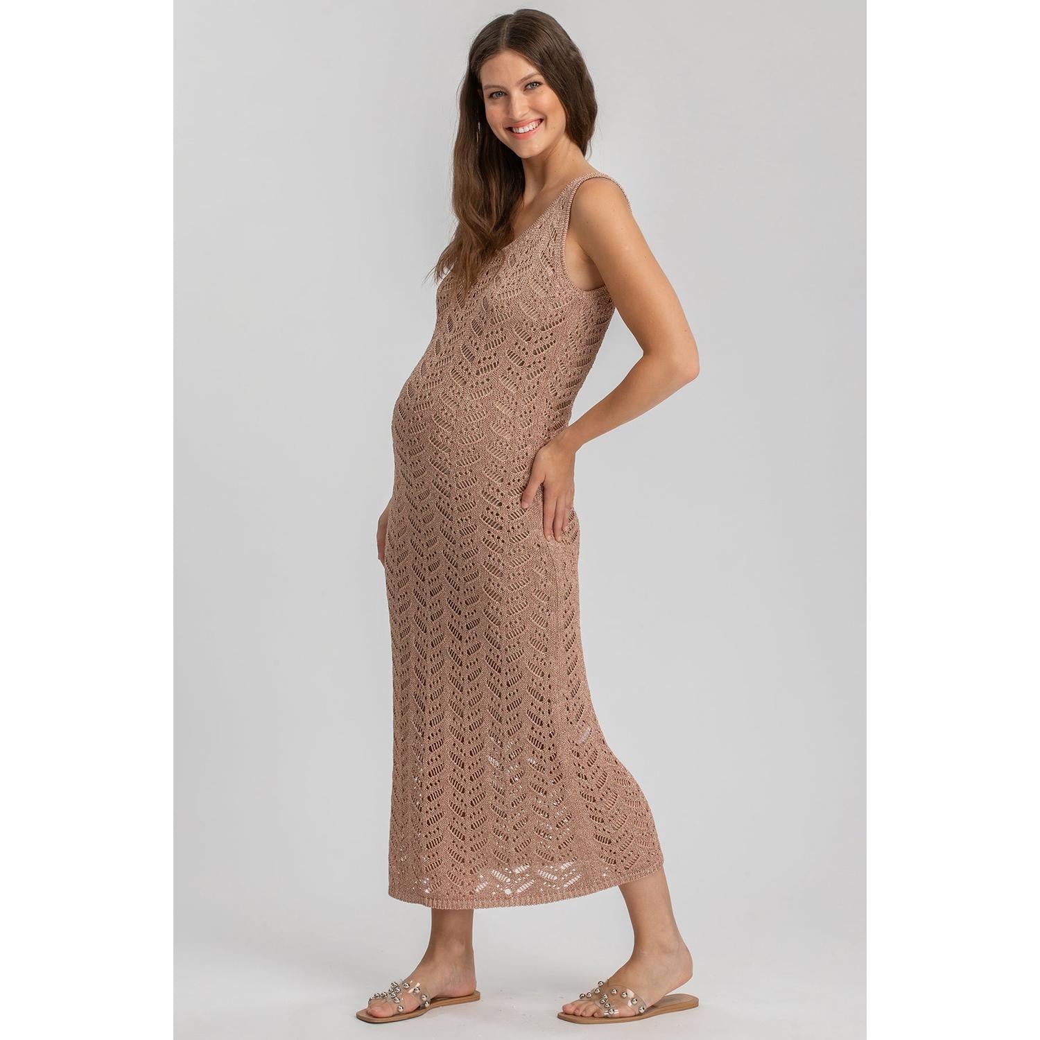 PORTOFINO - Maxi Abito Premaman Rosa a Rete con Scollo a V