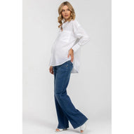 SOPHIA POCKET - Camicia Premaman Oversize con Tasche Frontali in Lino Bianca
