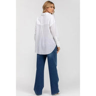 SOPHIA POCKET - Camicia Premaman Oversize con Tasche Frontali in Lino Bianca