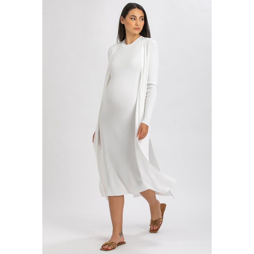 TULIP - Cardigan Premaman Bianco con Spacchi Laterali