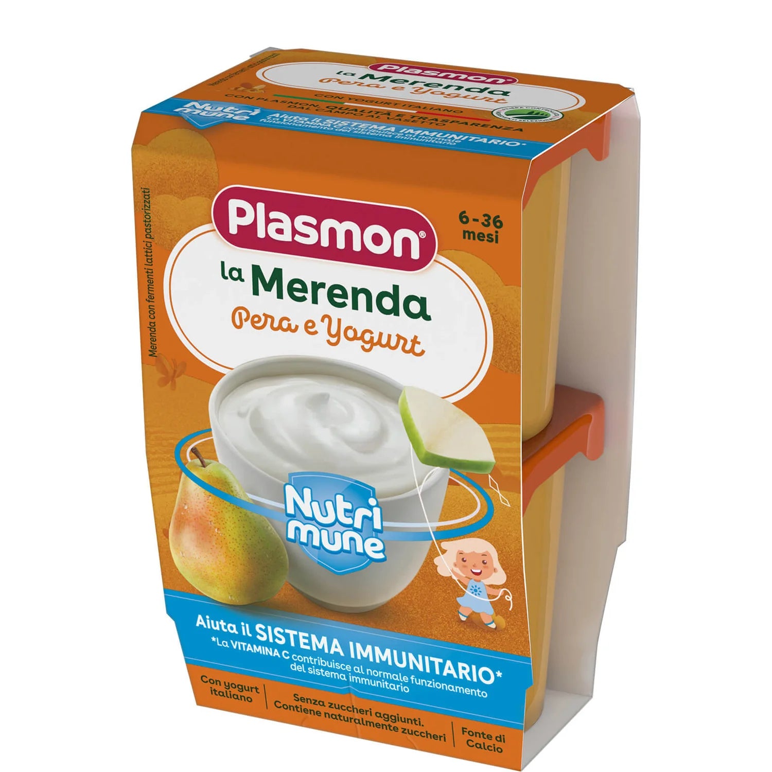 Plasmon - Pear Children's Snack - Yogurt 2x120gr