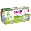 Four jars of HiPP organic chicken baby food in a package. 
