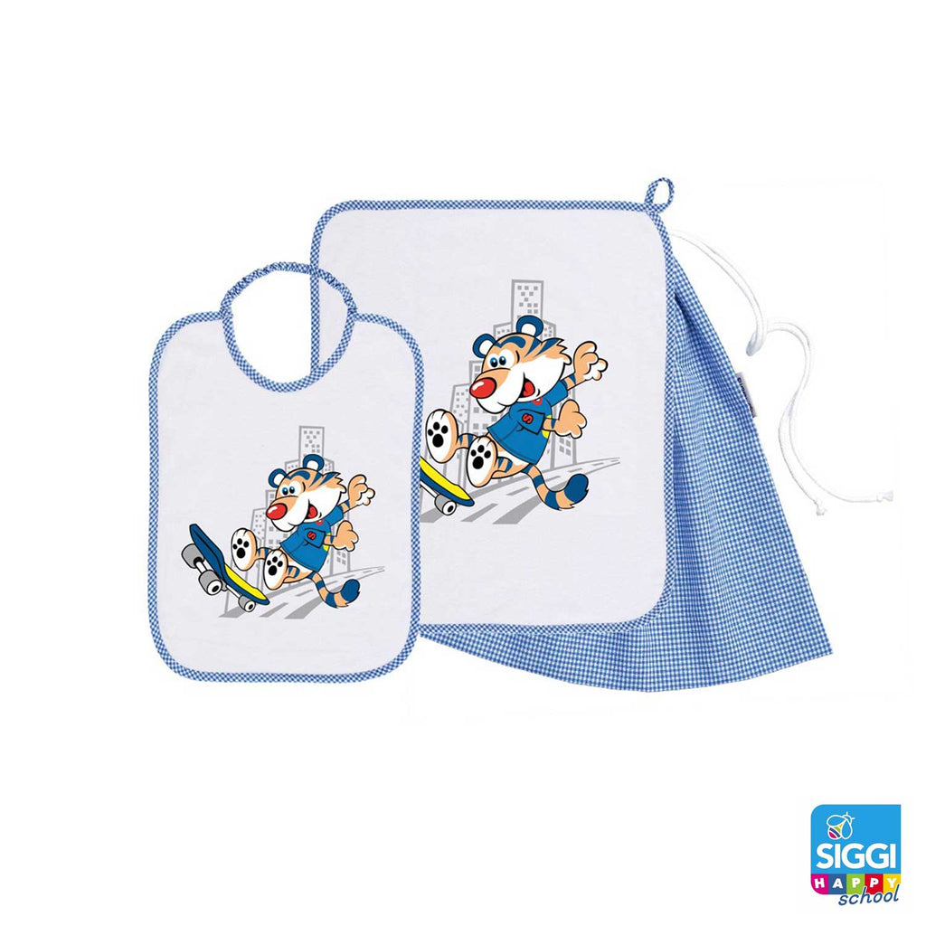 Siggi - Set Asilo Bimbo 3pz Asciugamano Sacchetta Bavaglino