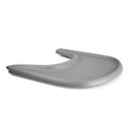 Gray high chair food tray shown at an angle. 
